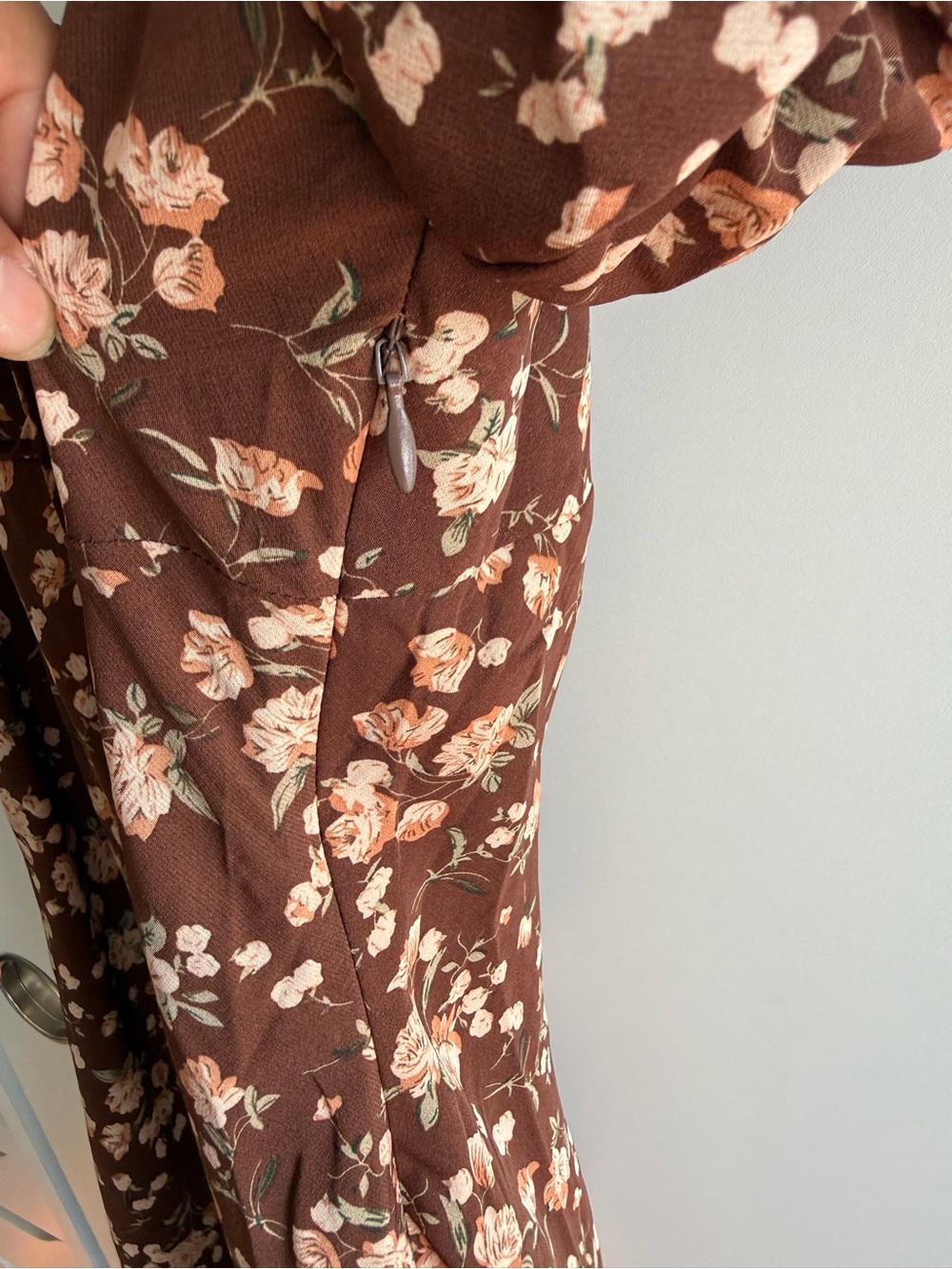 Lulu's Brown Floral Square-Neck Puff Sleeve Midi Dress - Picture 6 of 8